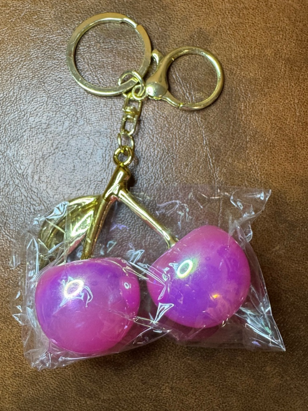 NWT Pink Cherry Keychain with gold hardware 🍒